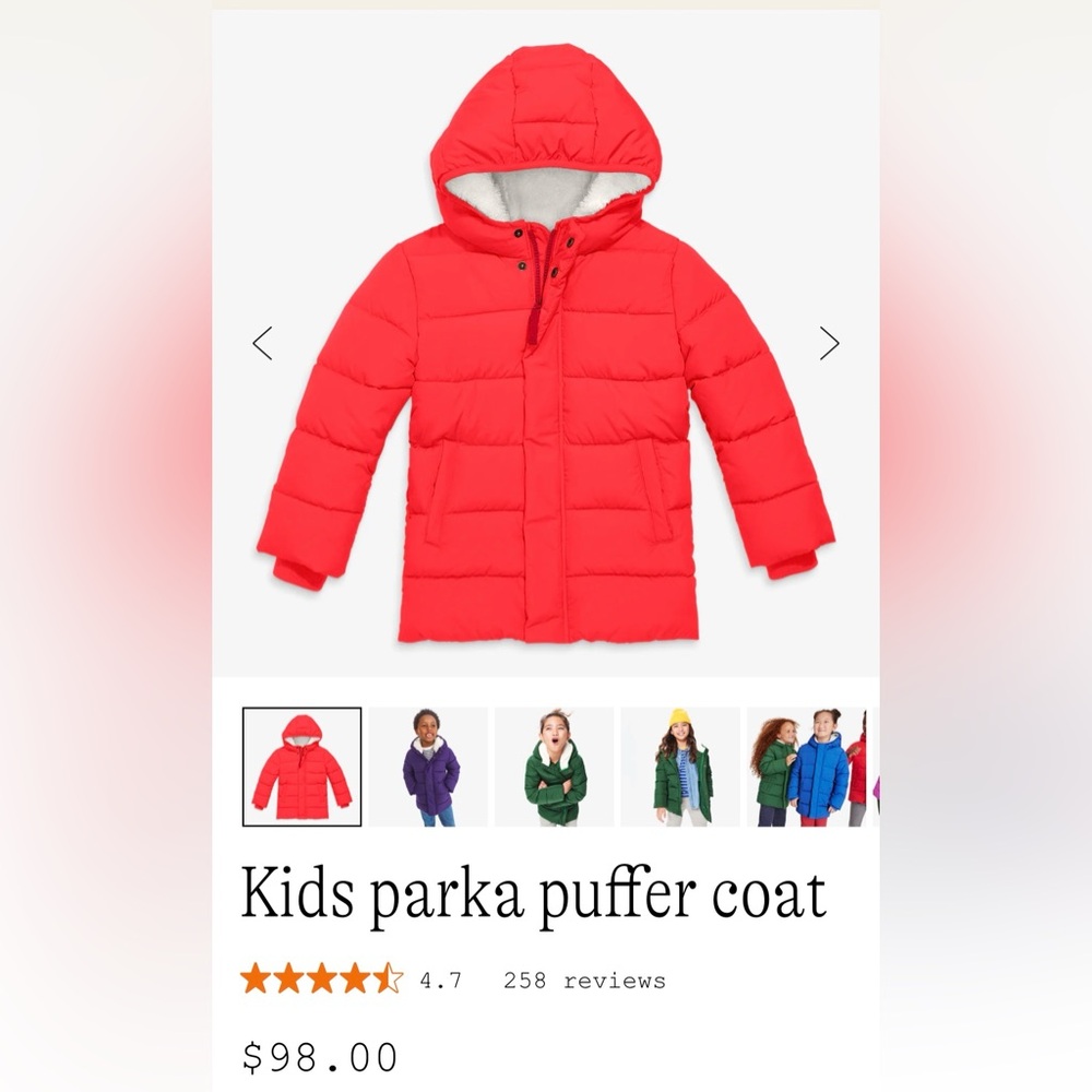 Primary brand Parka Puffer Coat Red - Tomato Size 8-9 unisex youth